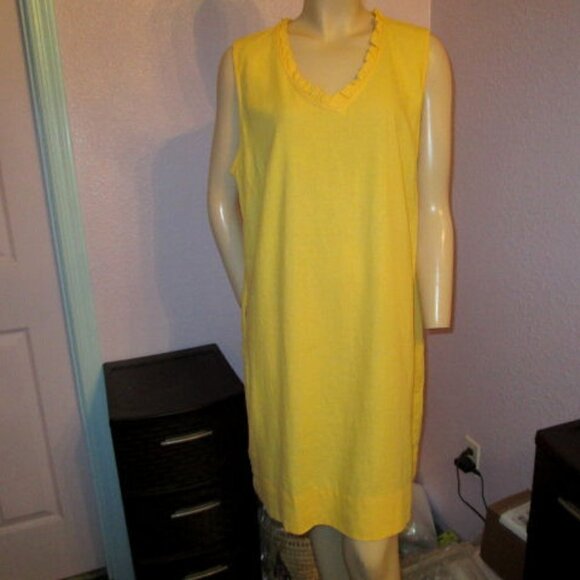 Briggs LINEN Blend SUNFLOWER Yellow Size XL DRESS Sleeveless POCKETS Scalloped V - Picture 1 of 9